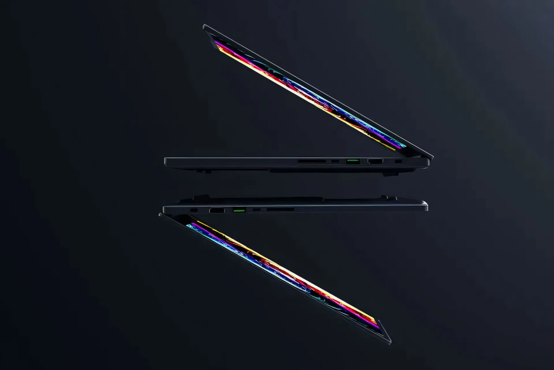 نمای کناری و ضخامت نسل جدید لپ تاپ ریزر بلید ۱۶ پس زمینه مشکی