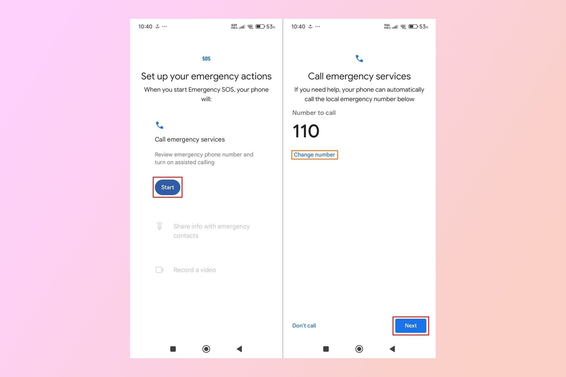 فعال‌سازی قابلیت پیام اضطراری در گوشی اندروید - قدم دوم