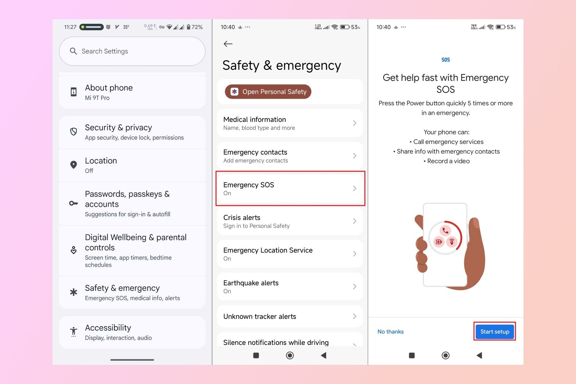 فعال‌سازی قابلیت پیام اضطراری در گوشی اندروید - قدم اول