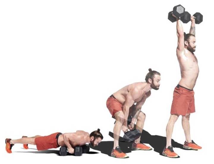 حرکات بدنسازی با دمبل؛ ۲۷ تمرین و انواع حرکات با دمبل_سلوادور 84 حرکت Devil press، ورزش با دمبل