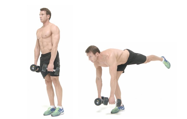 حرکات بدنسازی با دمبل؛ ۲۷ تمرین و انواع حرکات با دمبل_سلوادور 87 ورزش با دمبل - ددلیفت دمبل تک پا