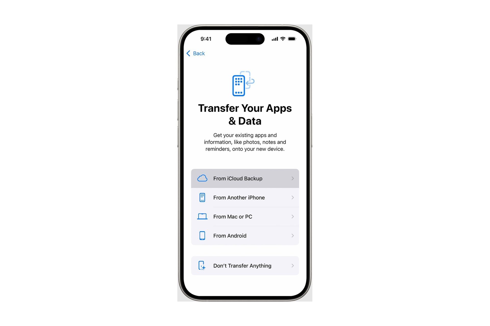 یک گوشی ایفون در مرحله‌ی ریستور داده از آی کلاد
